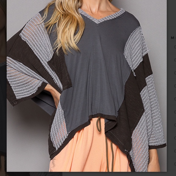 POL Tops - POL 86 POL V-Neck Crochet Detail Oversized Relaxed Fit Top BR28